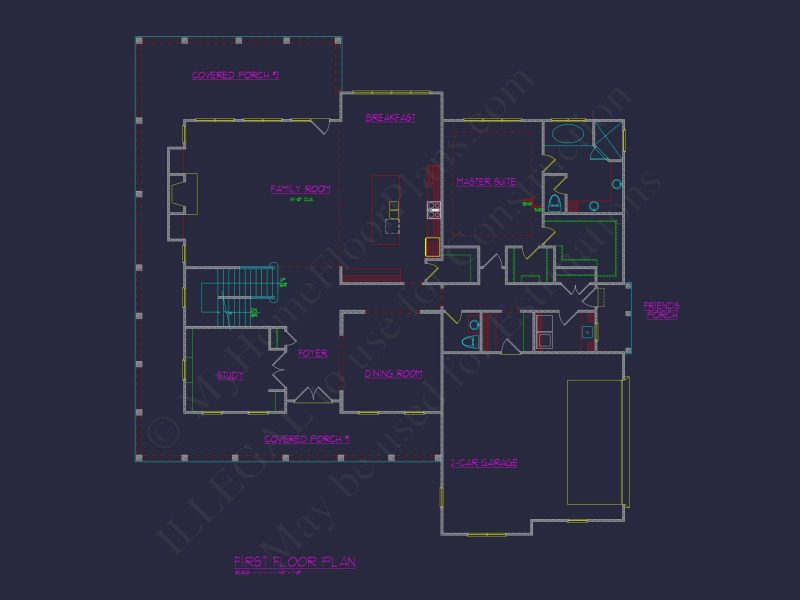 Colonial 2.5-Story house Plan: 4 Bed, 3 Bath, 2-Car Garage