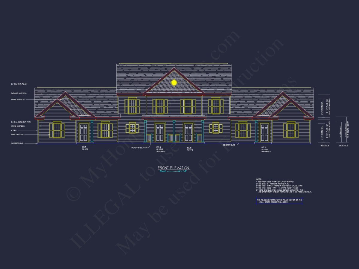 Colonial Duplex house Plan with 2 Floors & CAD Designs