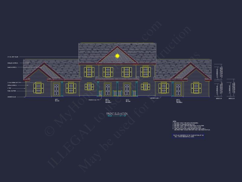 Colonial Duplex house Plan with 2 Floors & CAD Designs