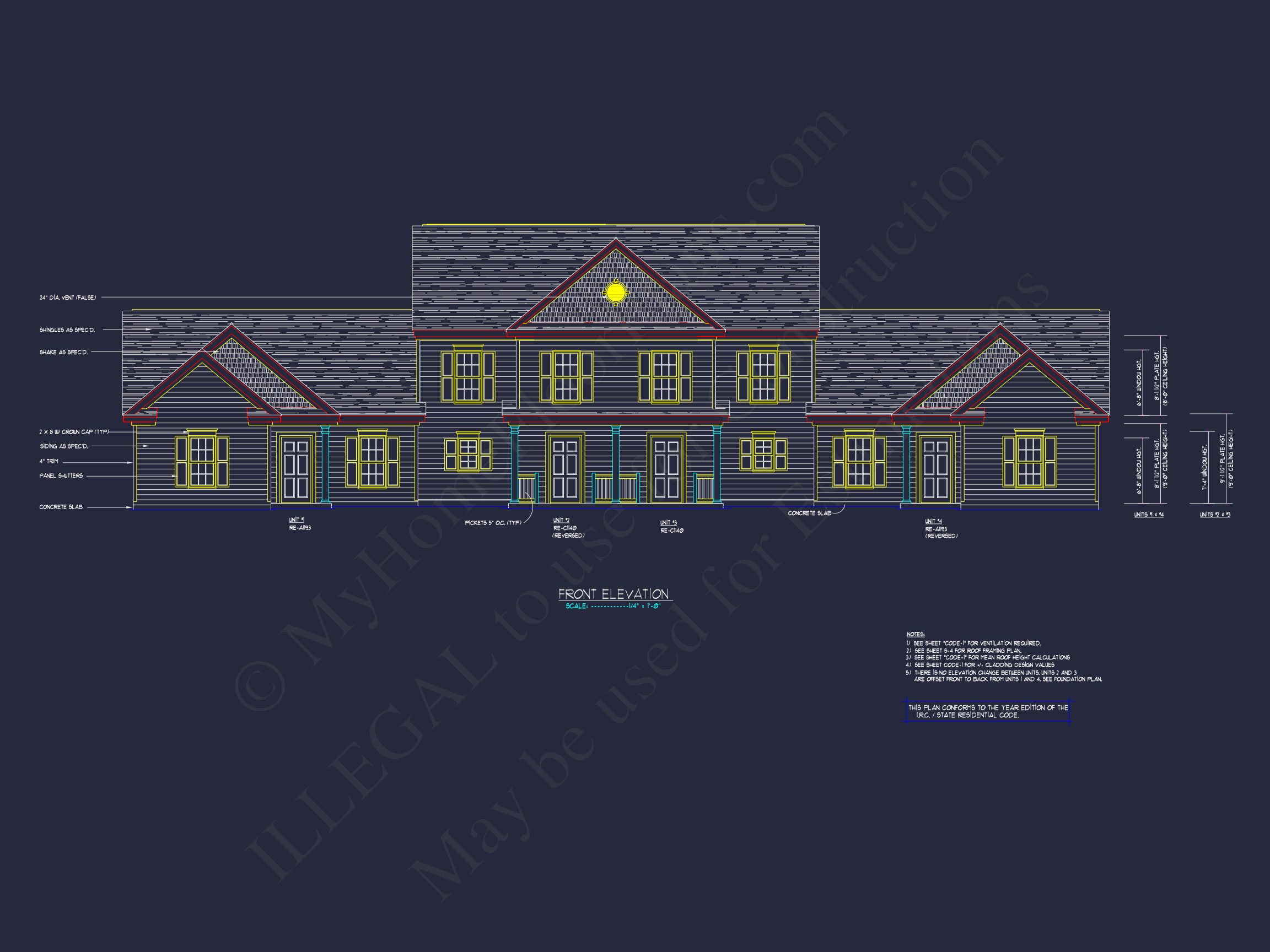 Colonial Duplex house Plan with 2 Floors & CAD Designs