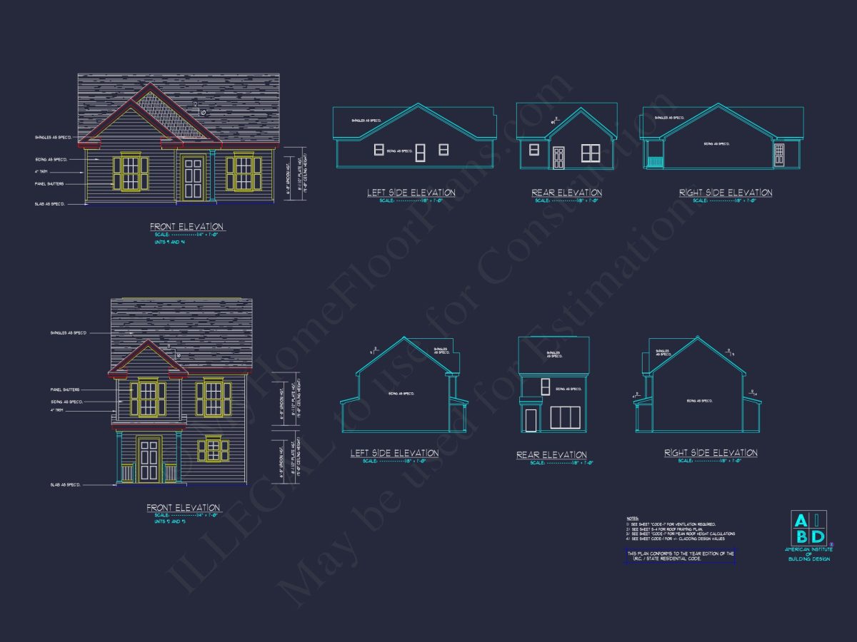 Colonial Duplex house Plan with 2 Floors & CAD Designs