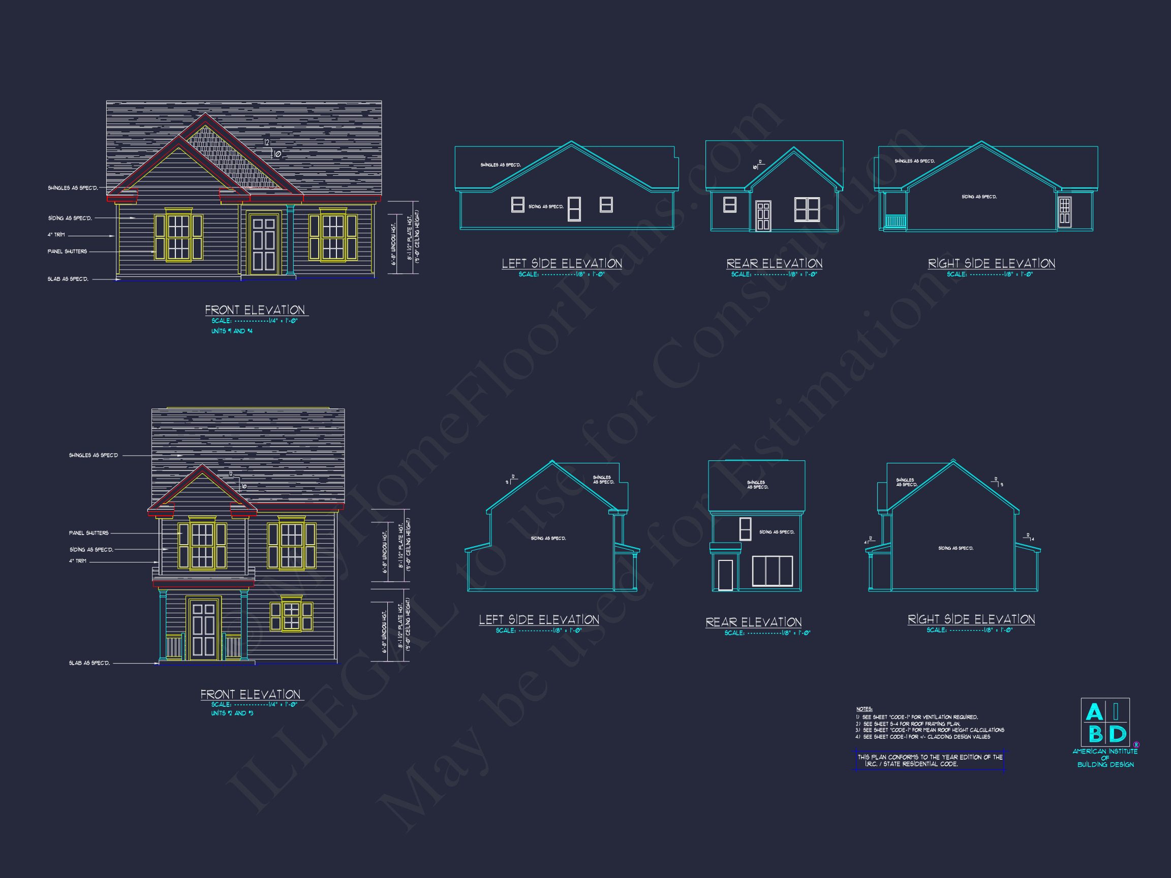 Colonial Duplex house Plan with 2 Floors & CAD Designs
