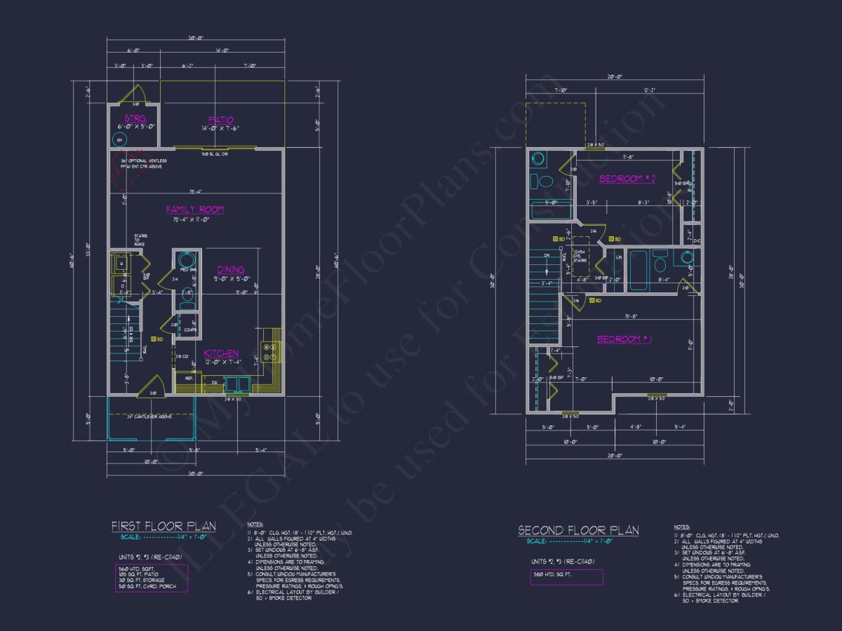 Colonial Duplex house Plan with 2 Floors & CAD Designs