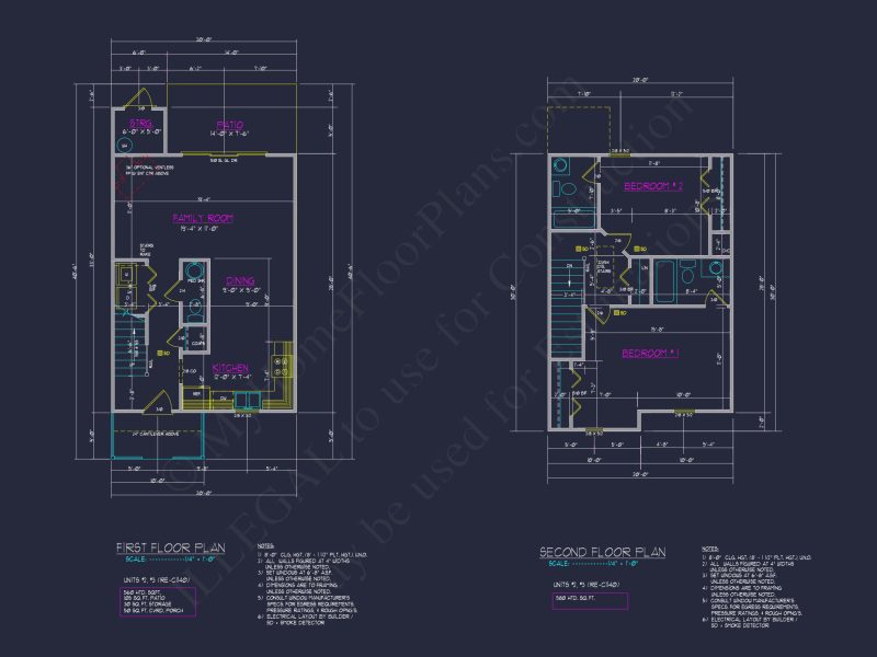 Colonial Duplex house Plan with 2 Floors & CAD Designs