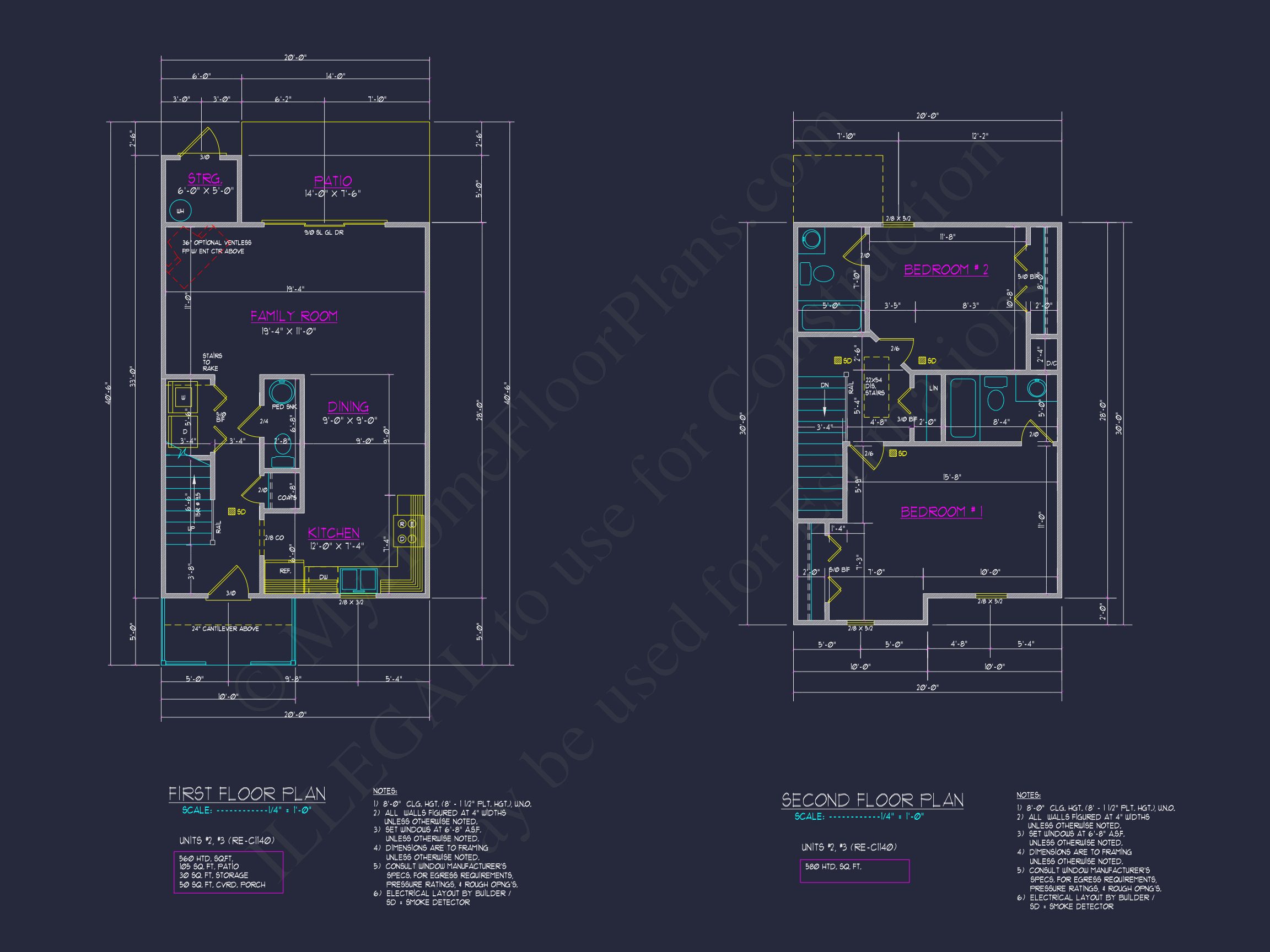 Colonial Duplex house Plan with 2 Floors & CAD Designs