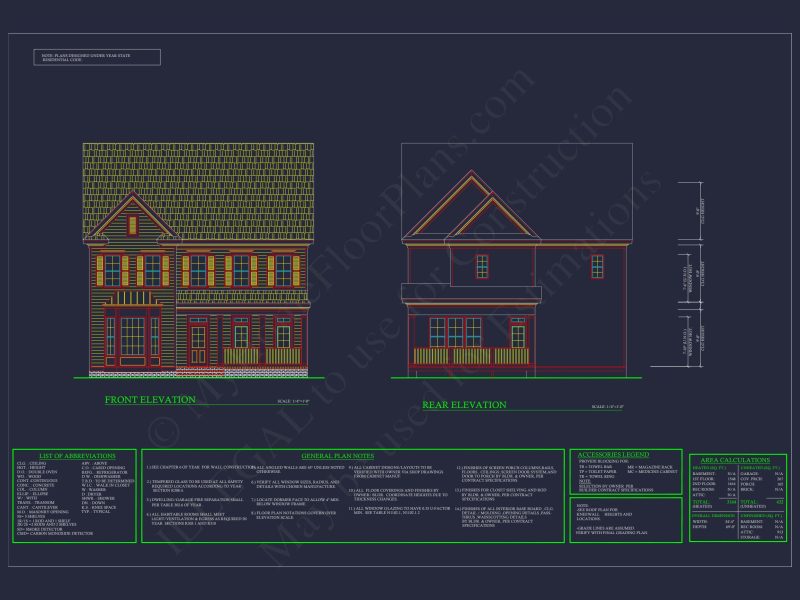Colonial Farmhouse Floor Plan with CAD and Blueprint Designs