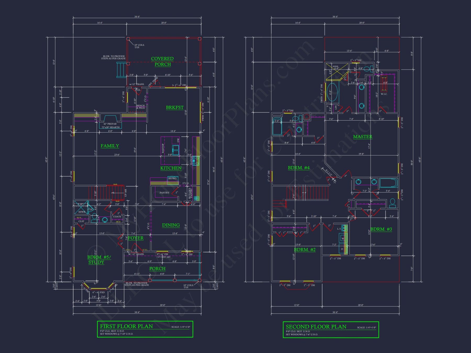 Colonial Farmhouse Floor Plan with CAD and Blueprint Designs