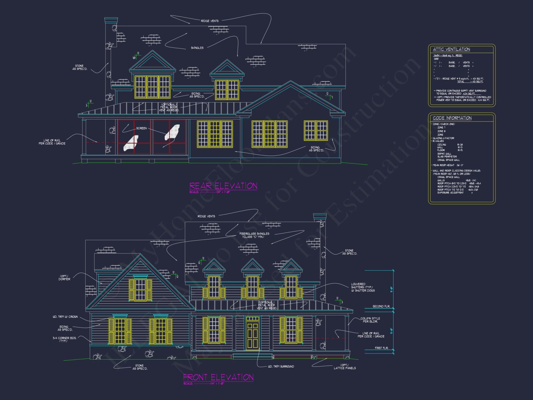 Colonial Farmhouse house Plan with 2 Floors & 4 Bedrooms