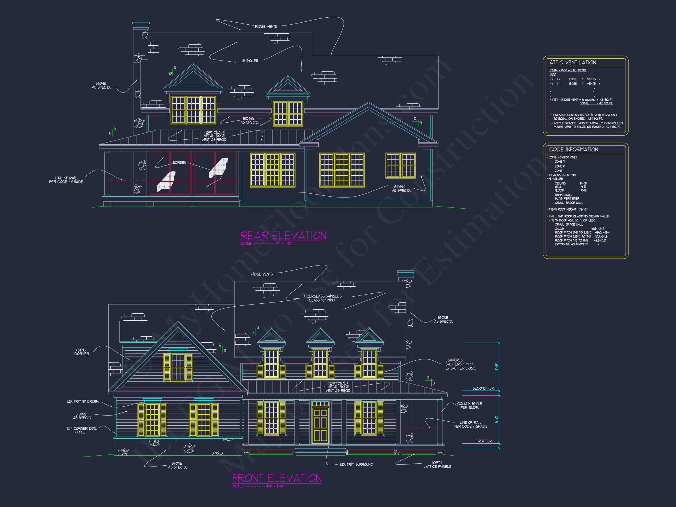 Colonial Farmhouse house Plan with 2 Floors & 4 Bedrooms
