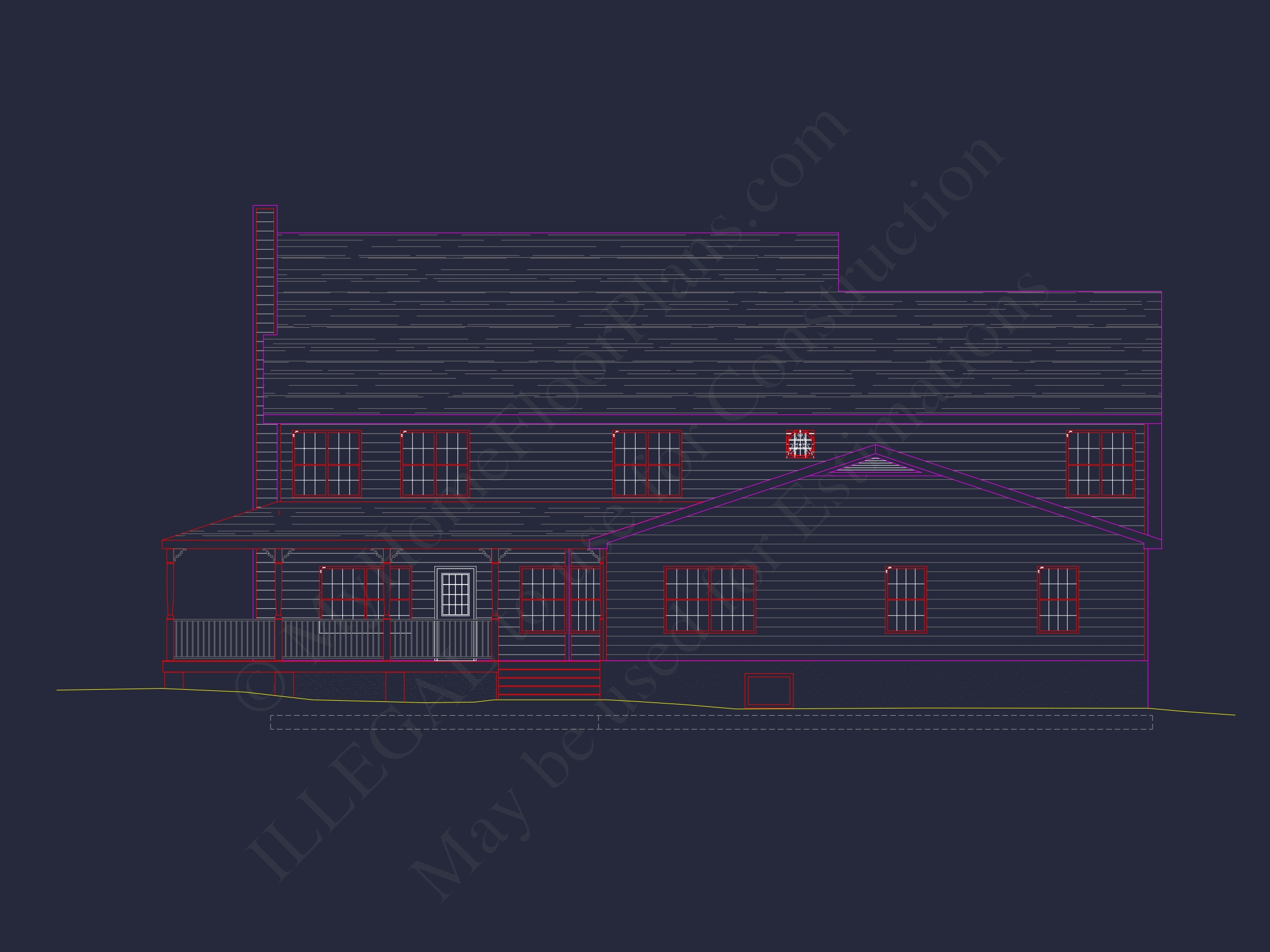 Colonial Farmhouse Home Plan with 2 Floors and Detailed CAD Blueprint