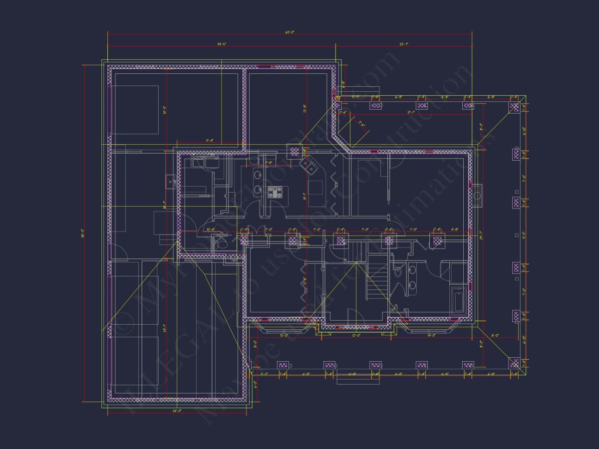 Colonial Farmhouse house Plan with 2 Floors and Detailed CAD Blueprint