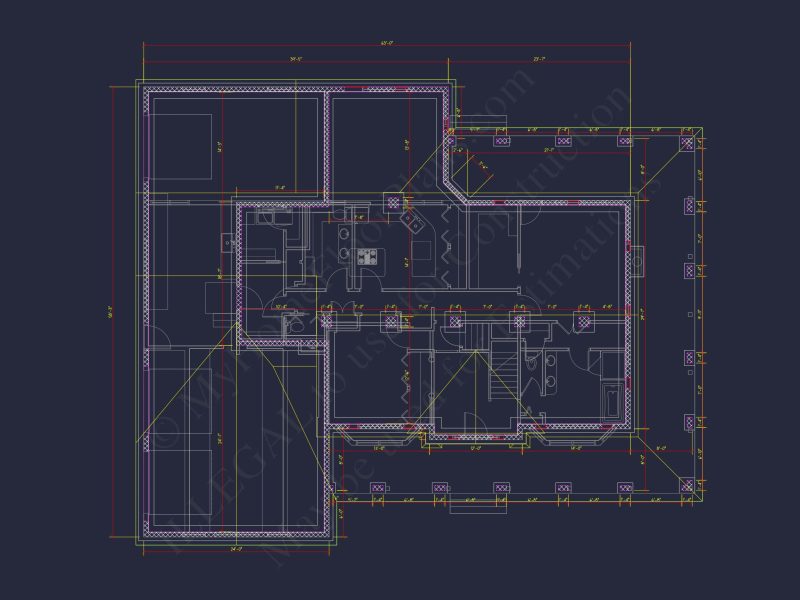 Colonial Farmhouse house Plan with 2 Floors and Detailed CAD Blueprint