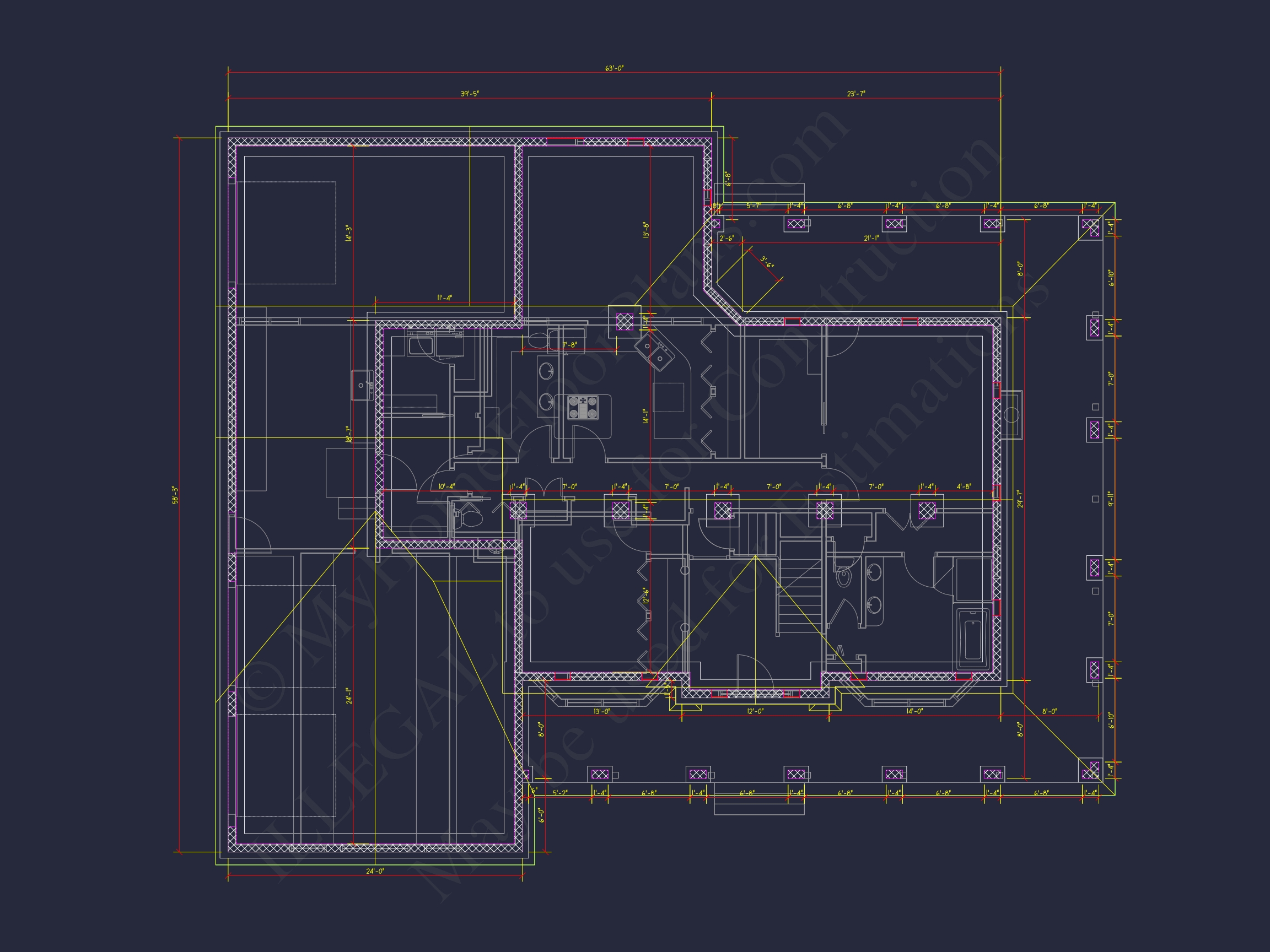 Colonial Farmhouse Home Plan with 2 Floors and Detailed CAD Blueprint