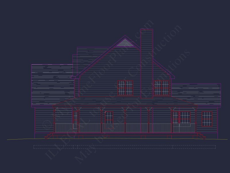 Colonial Farmhouse house Plan with 2 Floors and Detailed CAD Blueprint