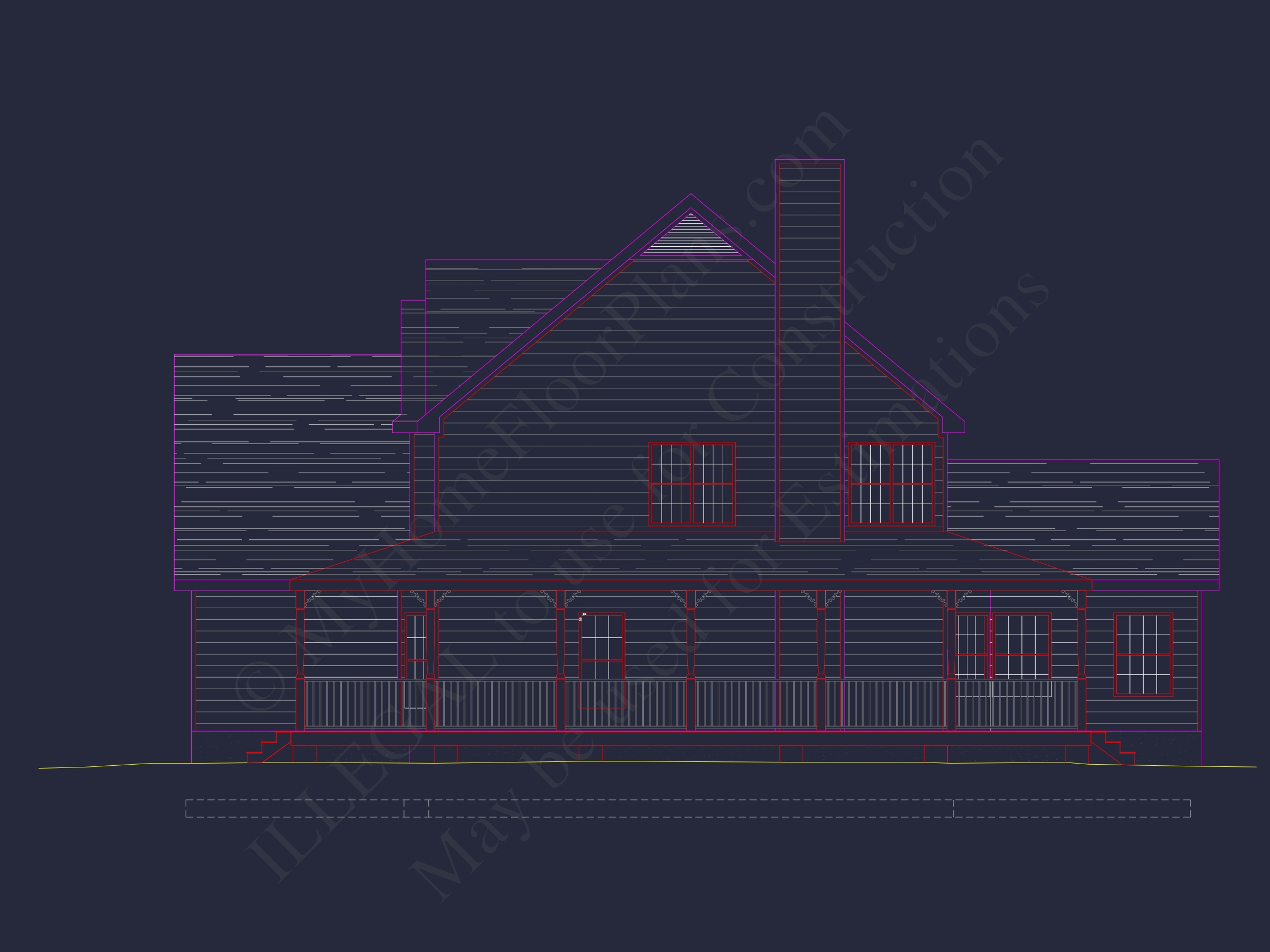 Colonial Farmhouse Home Plan with 2 Floors and Detailed CAD Blueprint