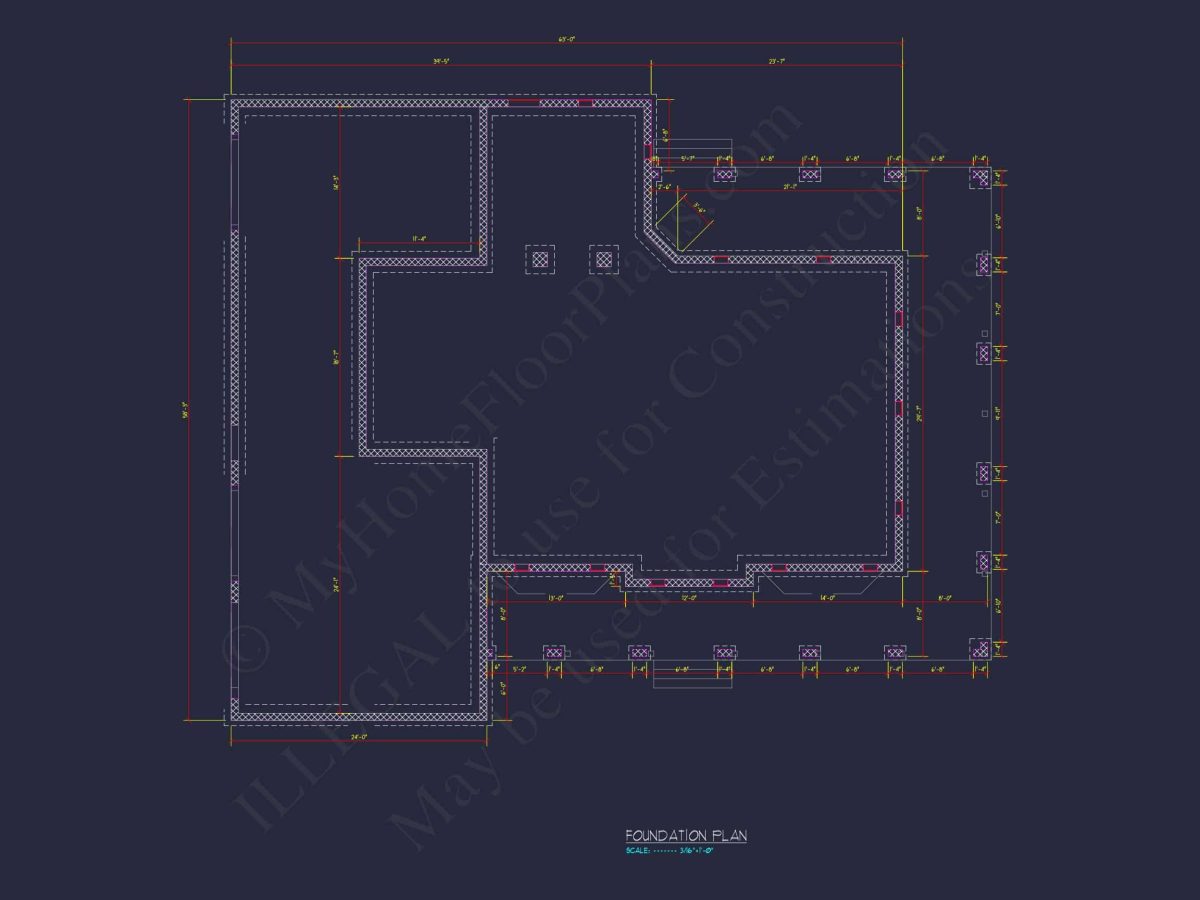 Colonial Farmhouse house Plan with 2 Floors and Detailed CAD Blueprint