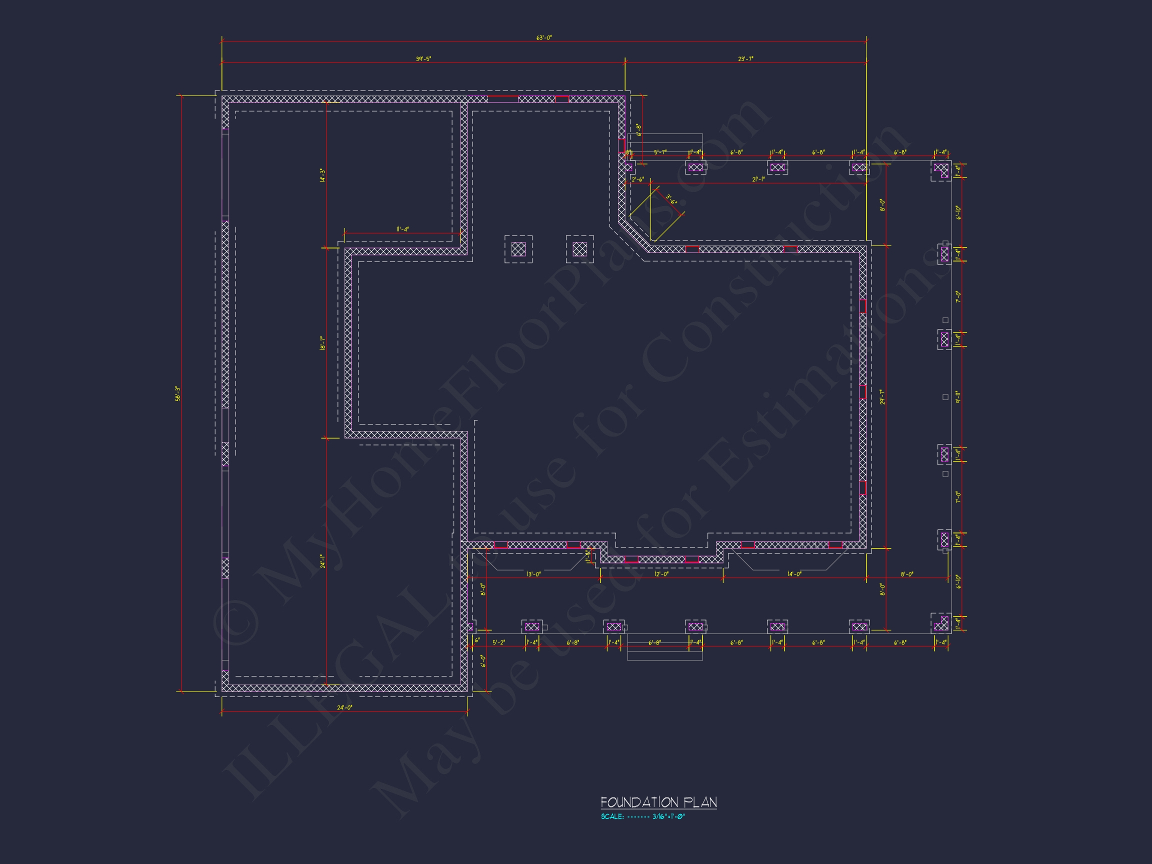 Colonial Farmhouse Home Plan with 2 Floors and Detailed CAD Blueprint