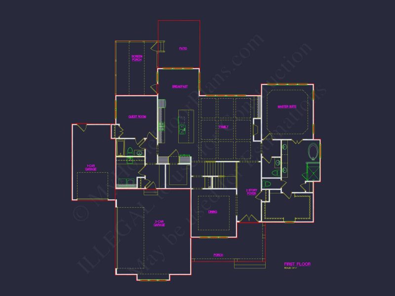 Colonial Farmhouse house Plan with 5+ Baths and Bonus Room