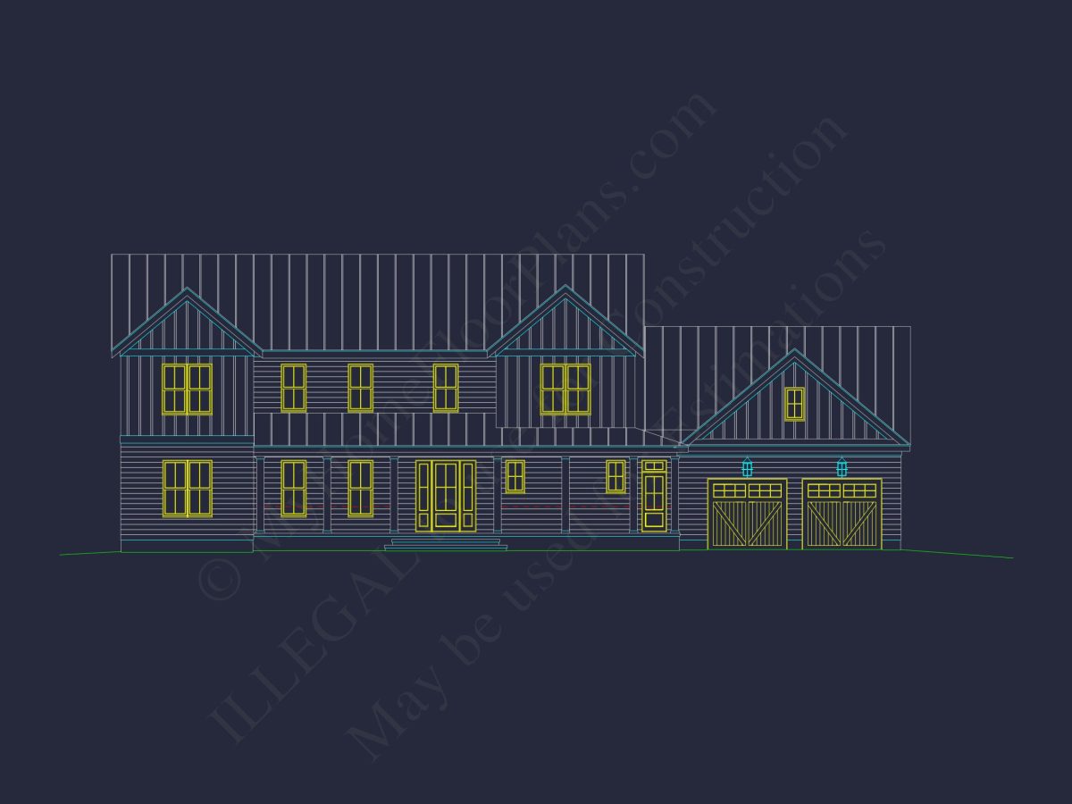 Colonial Farmhouse house Plan with CAD Designs and Floor Blueprint