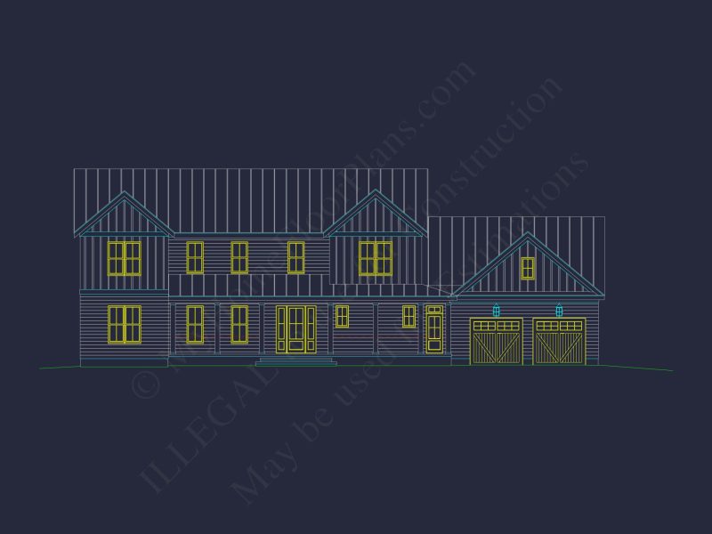 Colonial Farmhouse house Plan with CAD Designs and Floor Blueprint