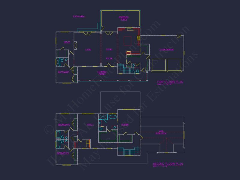 Colonial Farmhouse house Plan with CAD Designs and Floor Blueprint