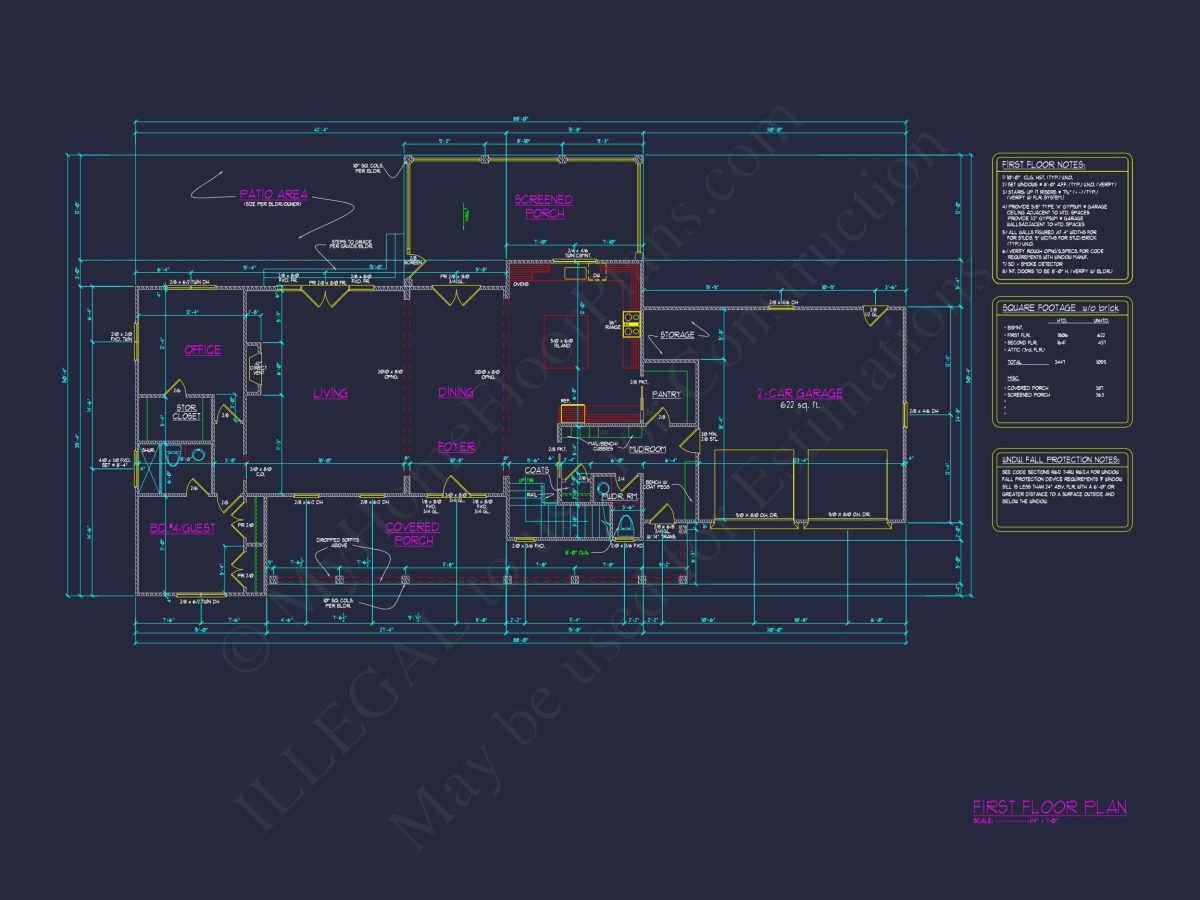 Colonial Farmhouse house Plan with CAD Designs and Floor Blueprint
