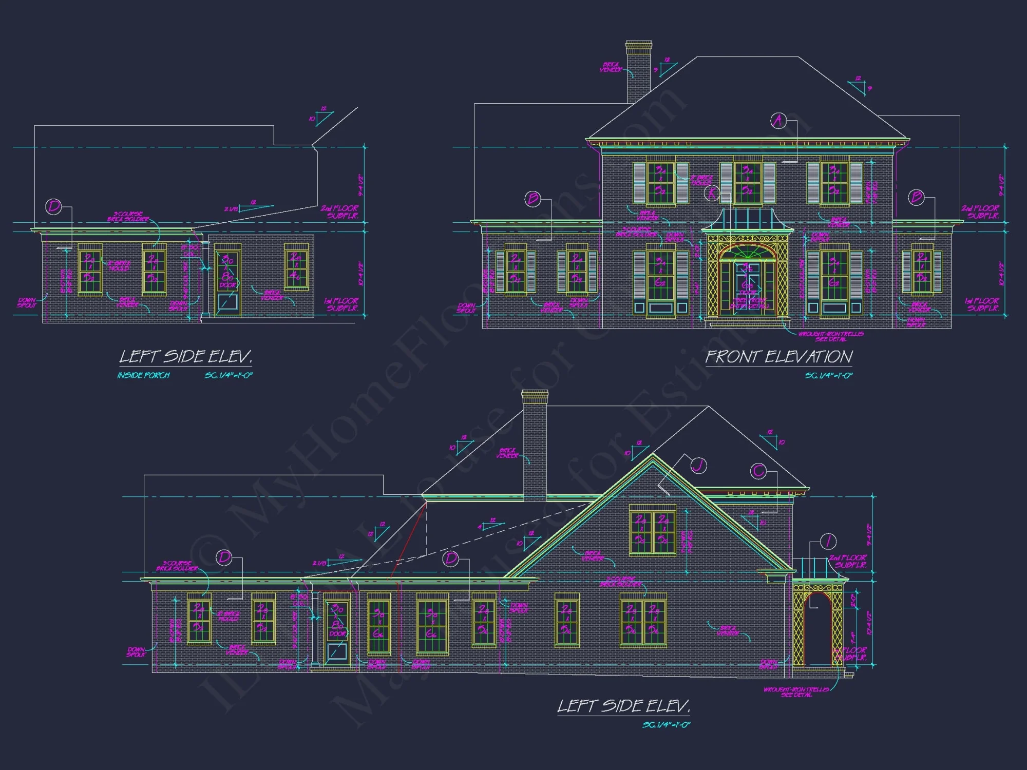 Colonial house Floor Plan: 2-Story, 5-Bed, 4-Bath Blueprint