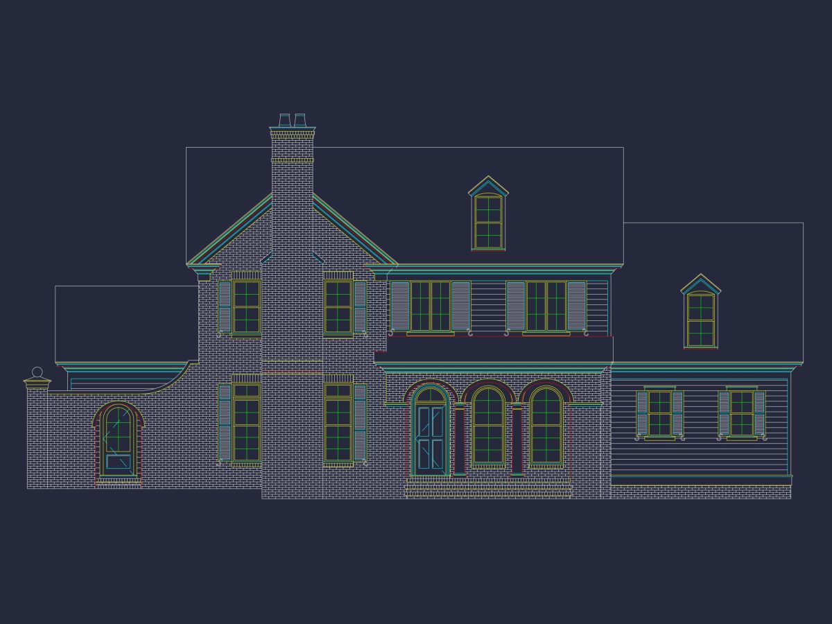 Colonial house Plan with 2 Floors, CAD Blueprints & Designs