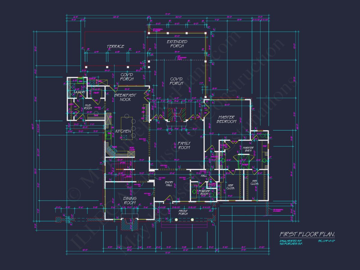 Colonial house Plan with 2 Floors, CAD Blueprints & Designs