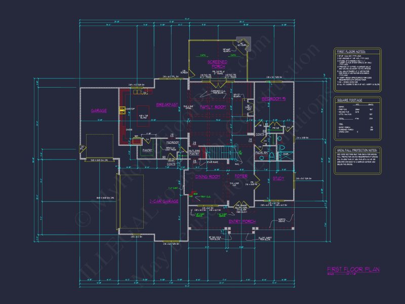 Colonial house Plan with 3 Story Design, Spacious Features