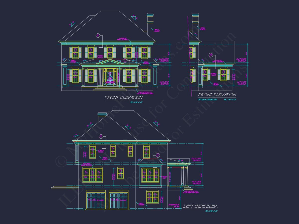 Colonial house Plan with Detailed Blueprint and CAD Designs