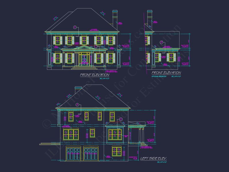 Colonial house Plan with Detailed Blueprint and CAD Designs