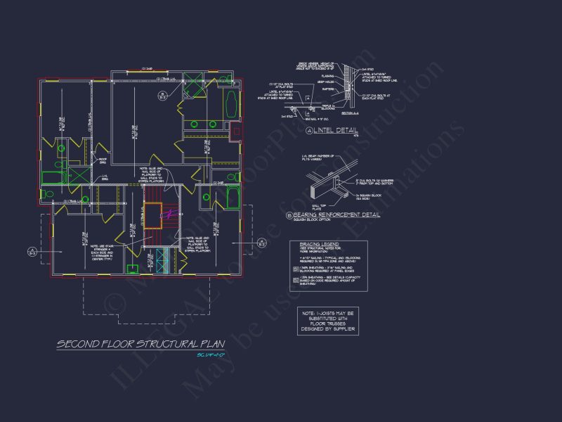 Colonial house Plan with Detailed Blueprint and CAD Designs