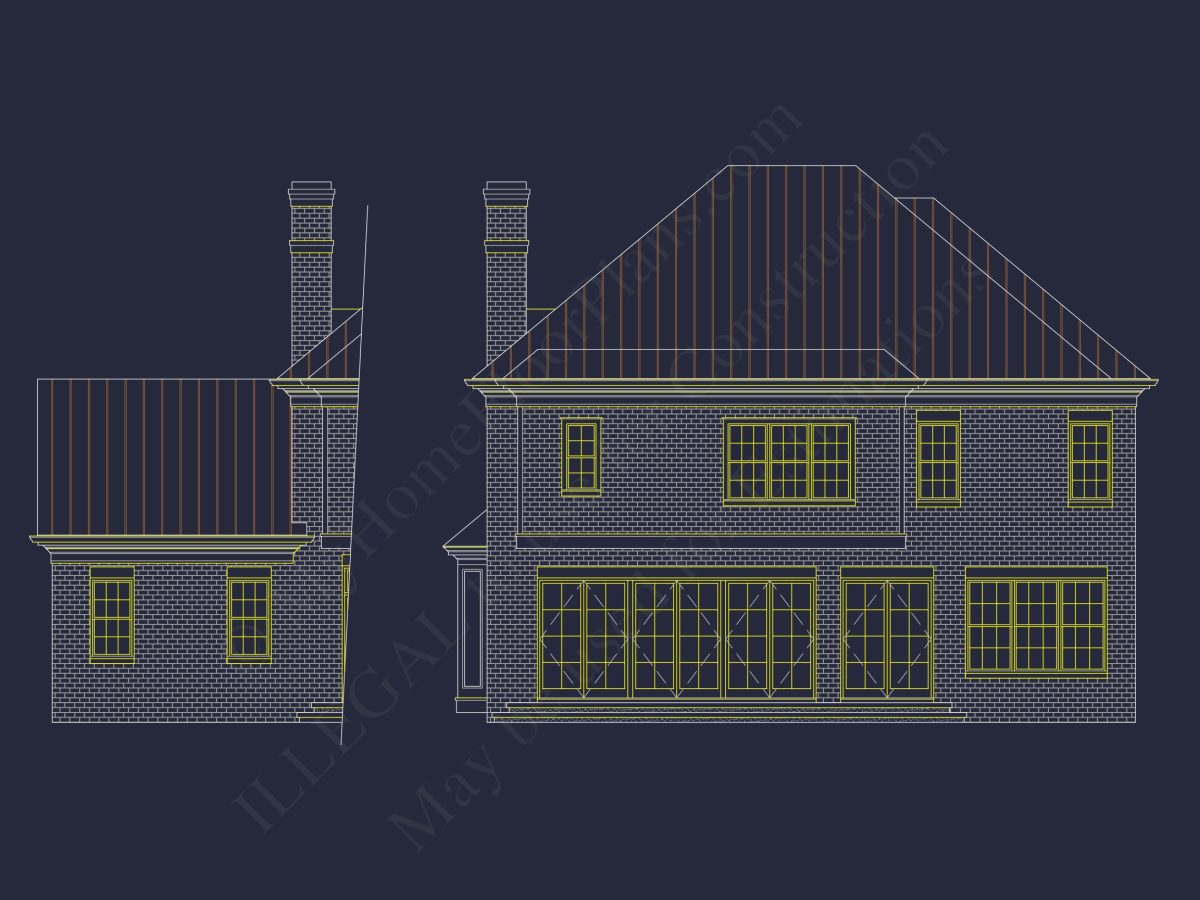 Colonial house Plan with Detailed Blueprint and CAD Designs