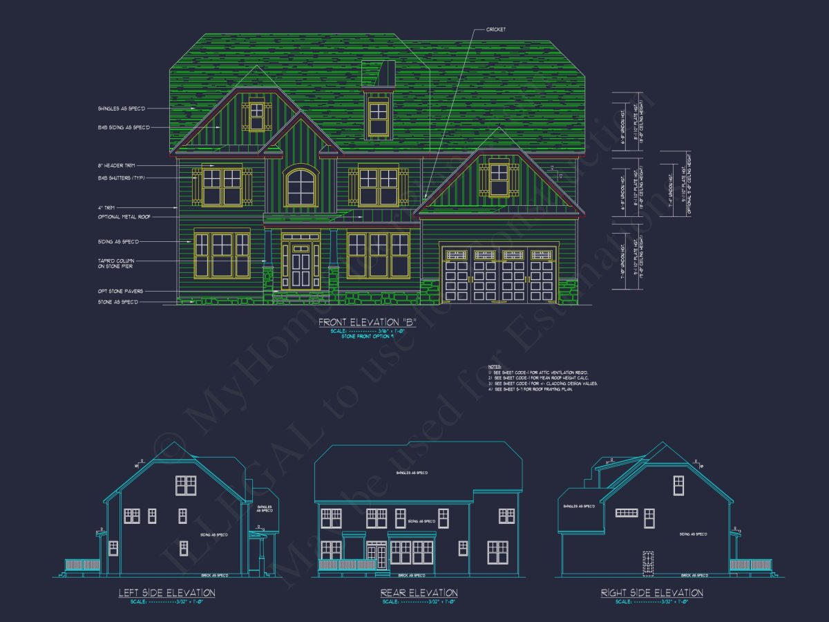 Colonial Revival house Floor Plan with CAD Architecture Design