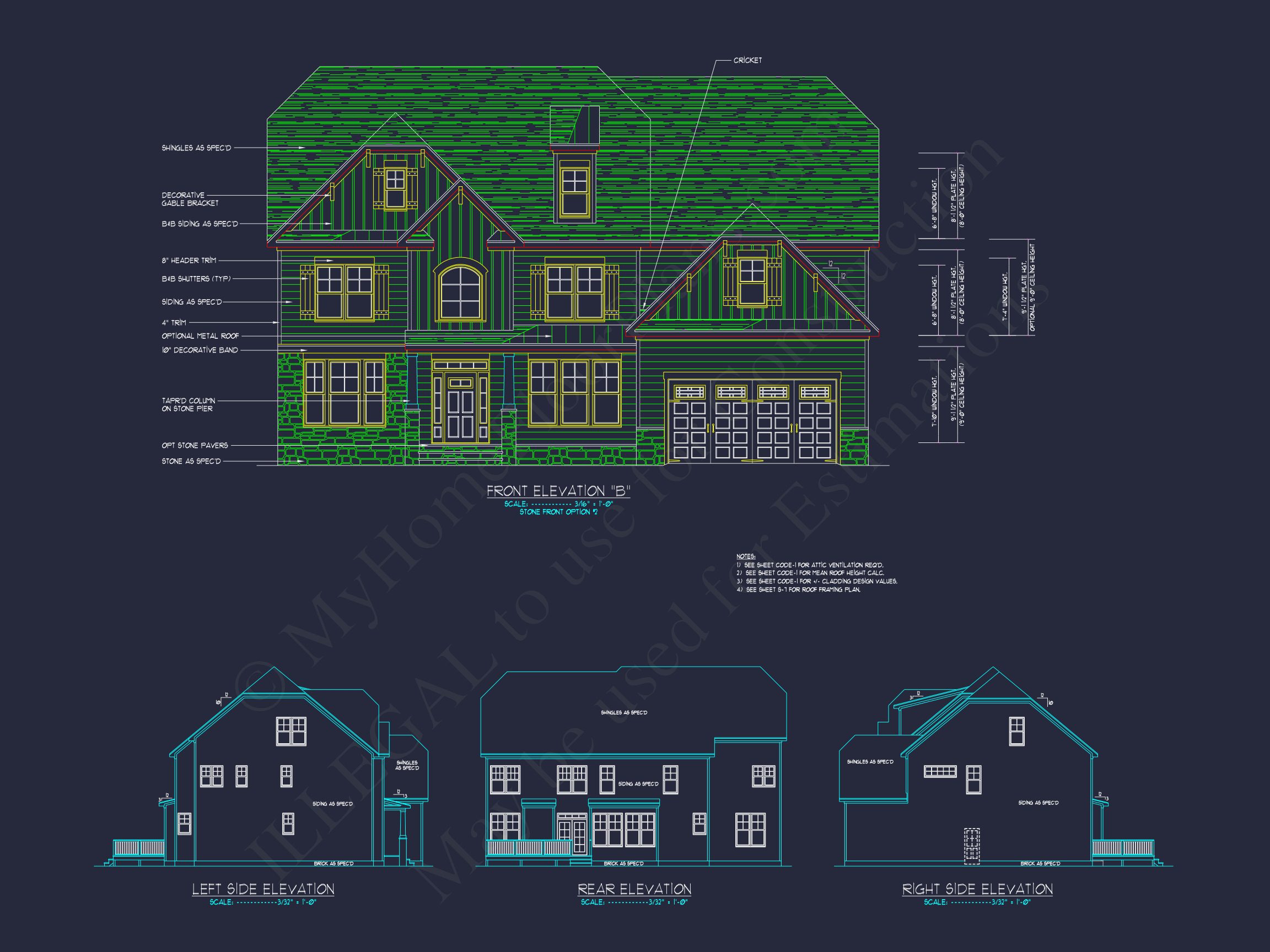 Colonial Revival house Floor Plan with CAD Architecture Design
