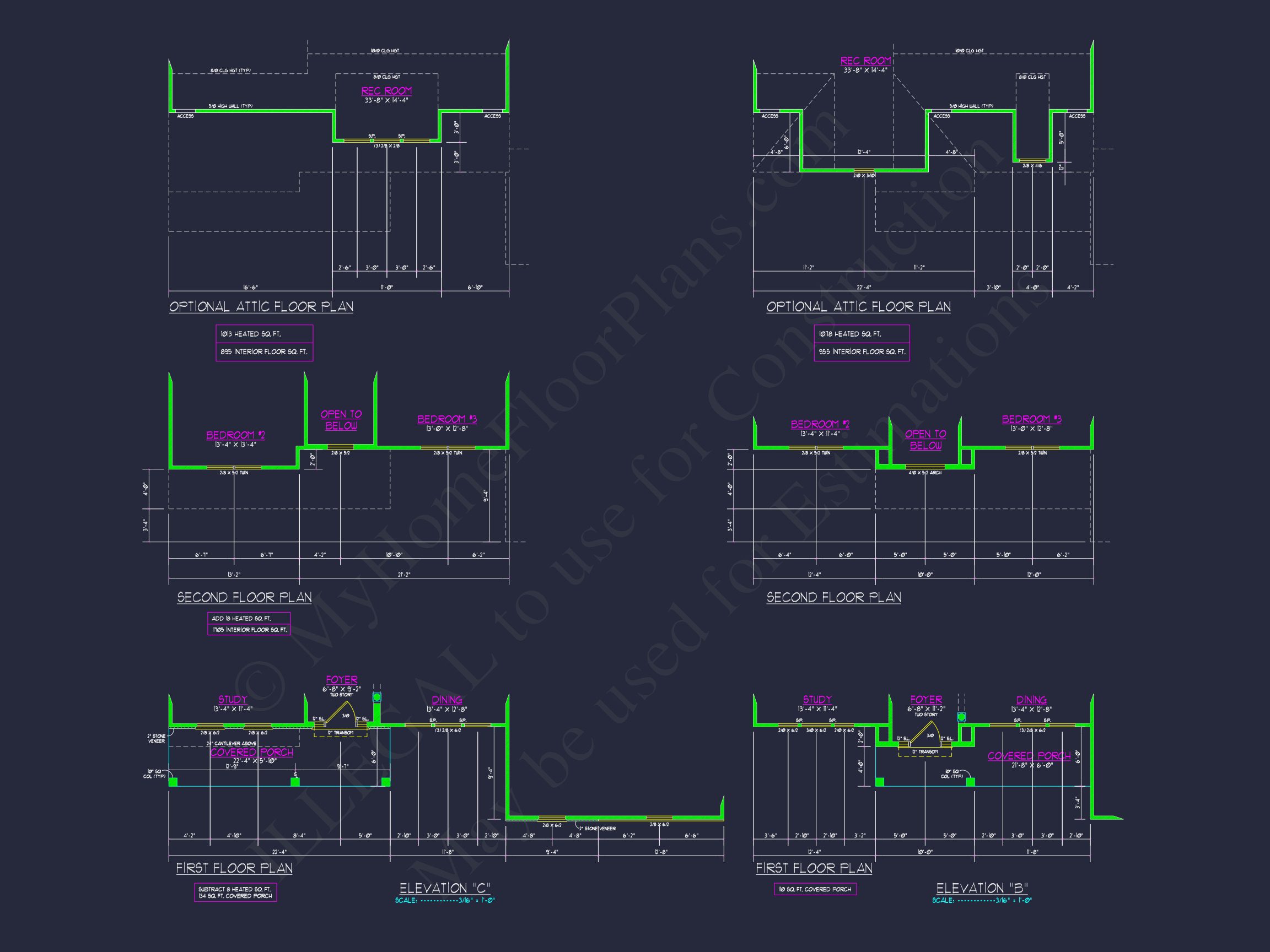 Colonial Revival house Floor Plan with CAD Architecture Design