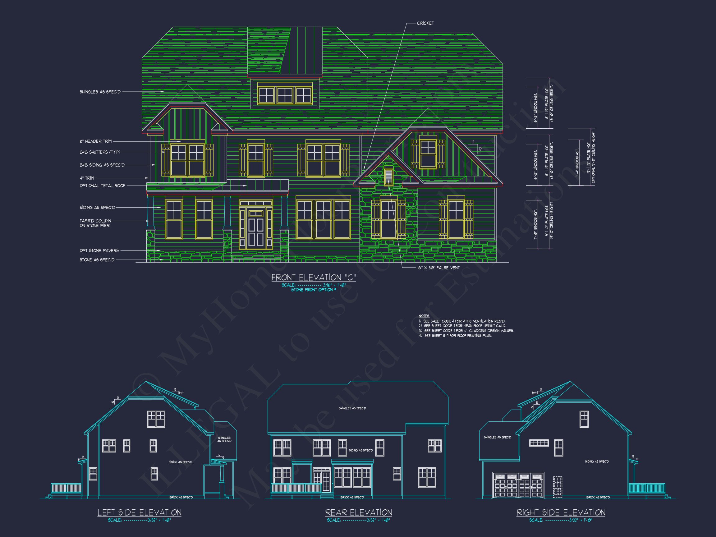 Colonial Revival house Floor Plan with CAD Architecture Design