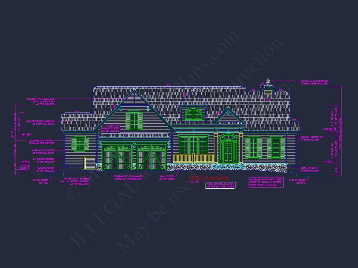Colonial Revival house Floor Plan with CAD Blueprint Designs