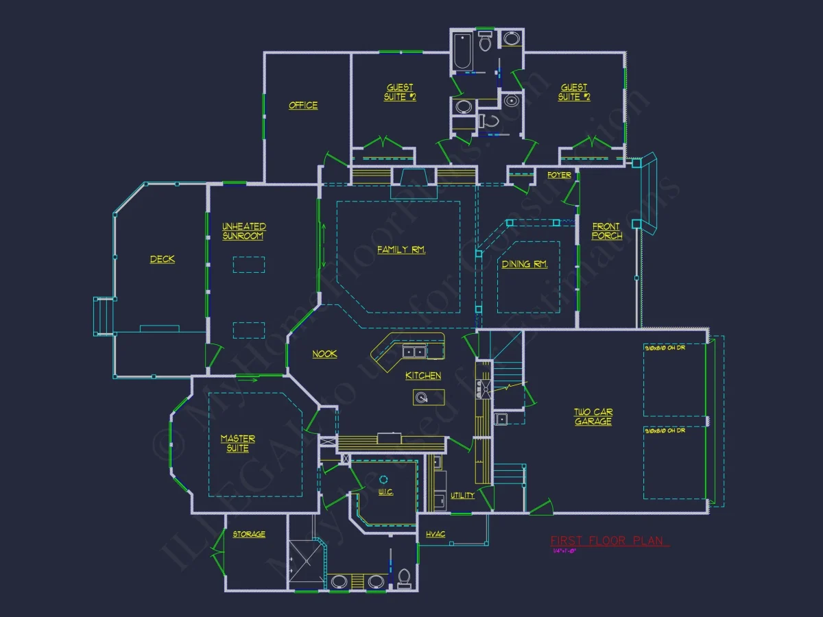 Colonial Revival house Floor Plan with CAD Blueprint Designs