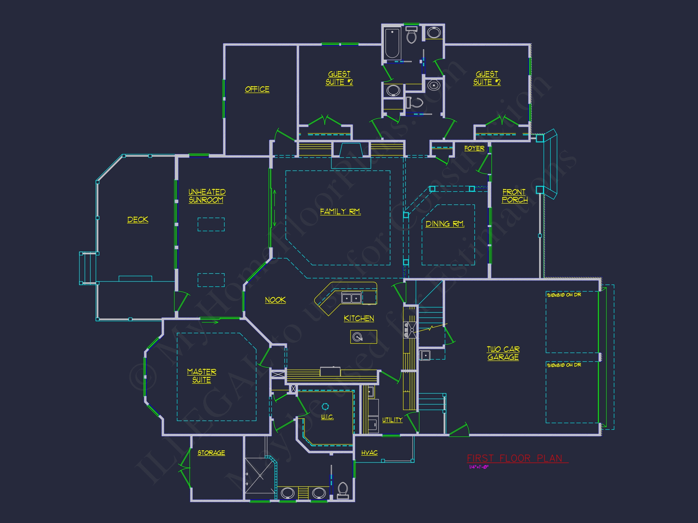 Colonial Revival Home Floor Plan with CAD Blueprint Designs