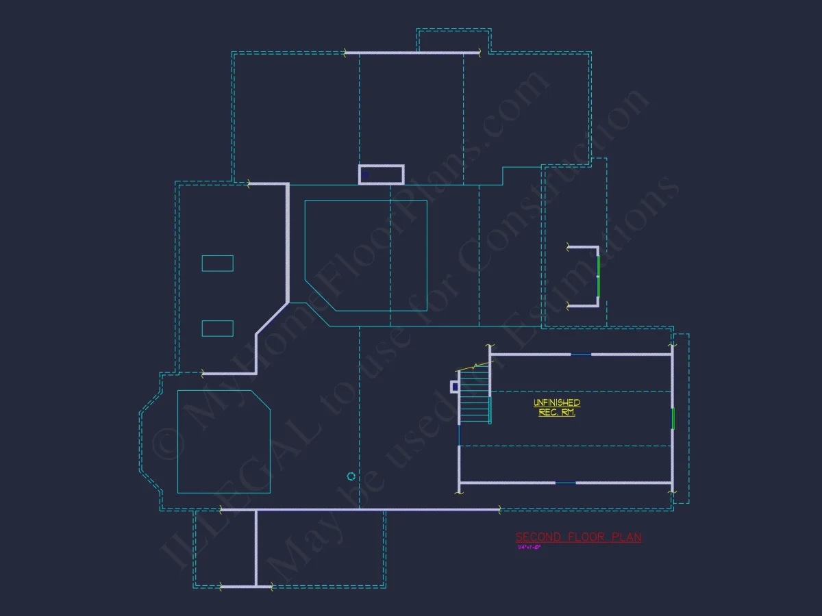 Colonial Revival house Floor Plan with CAD Blueprint Designs