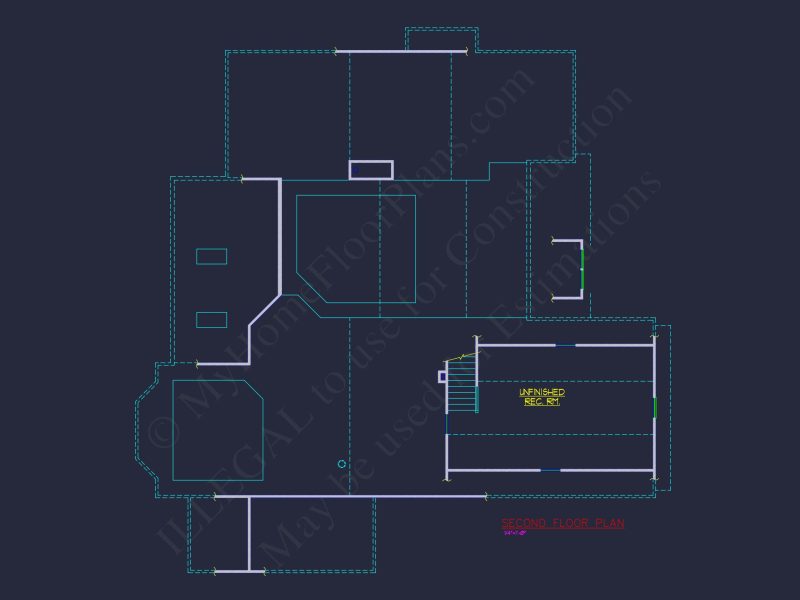 Colonial Revival house Floor Plan with CAD Blueprint Designs