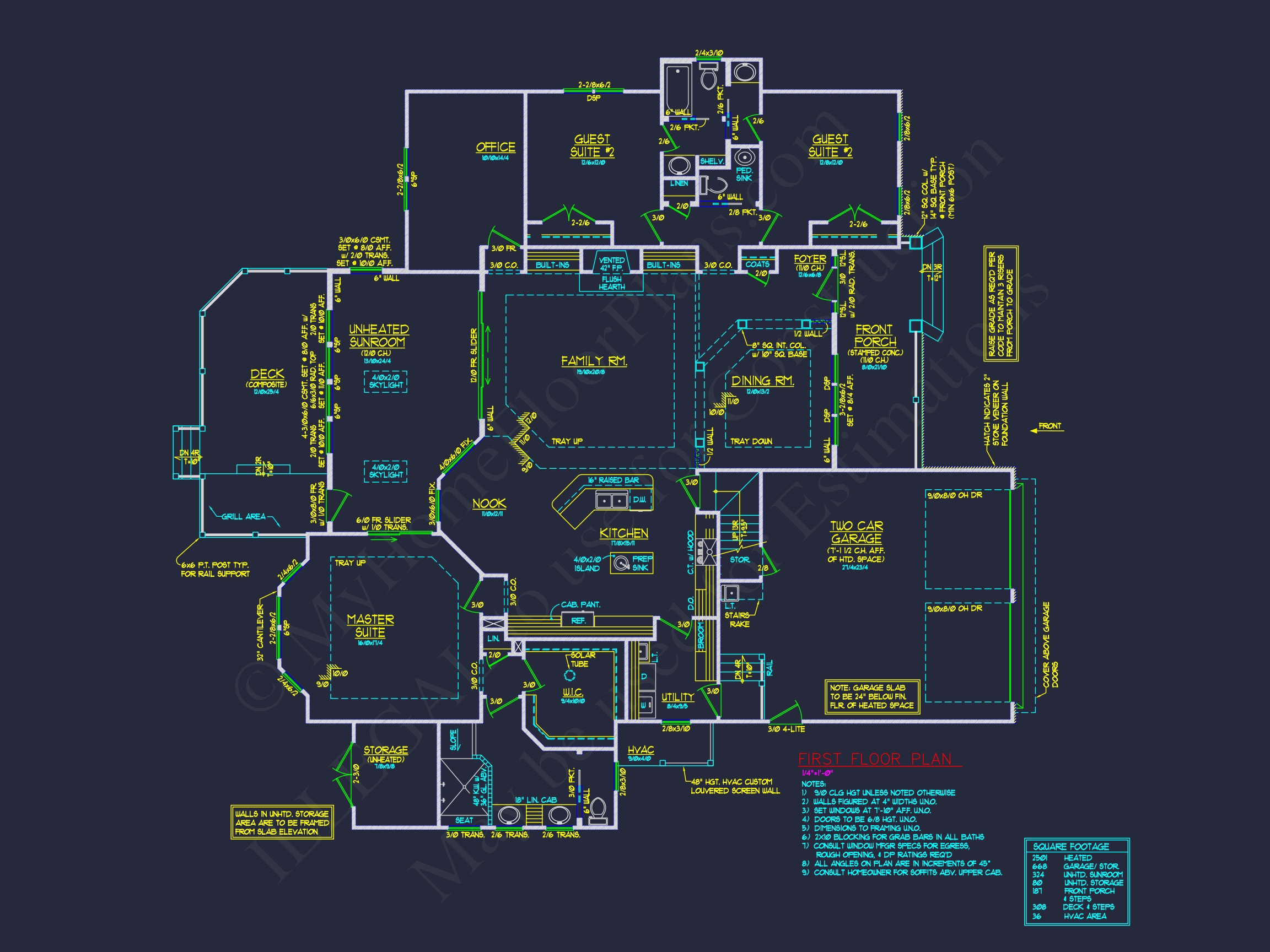 Colonial Revival Home Floor Plan with CAD Blueprint Designs