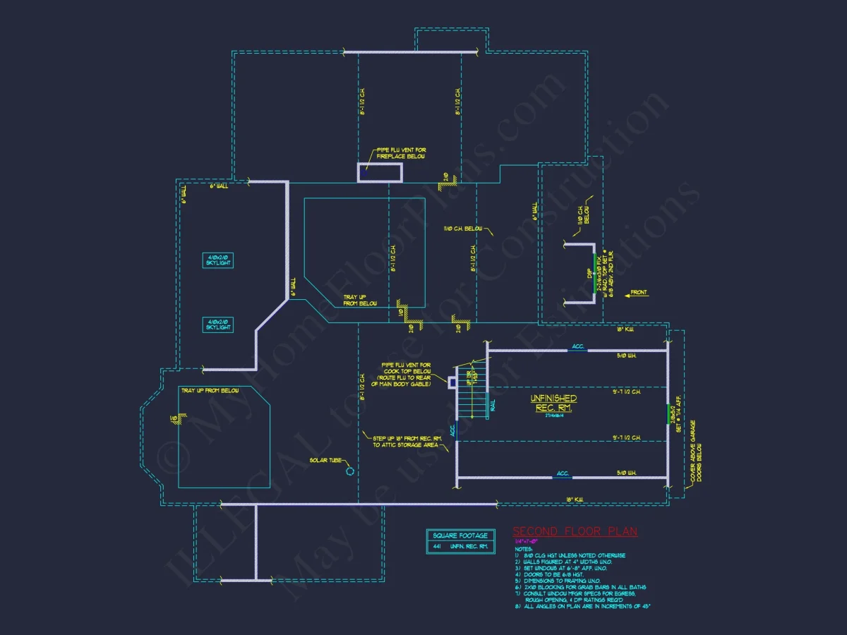 Colonial Revival house Floor Plan with CAD Blueprint Designs