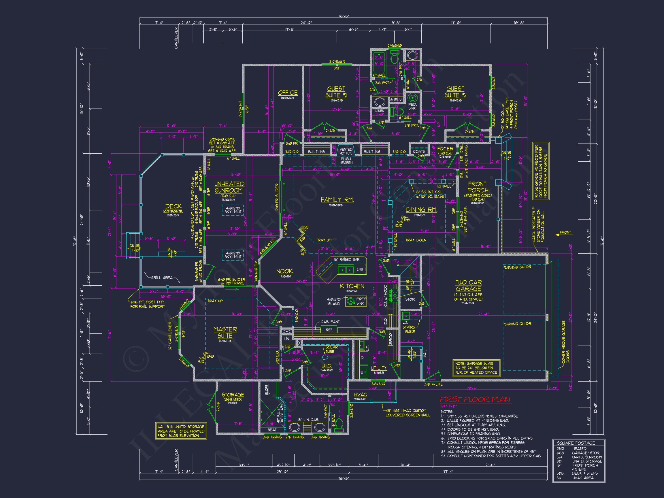 Colonial Revival Home Floor Plan with CAD Blueprint Designs