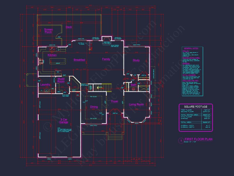 Colonial Revival house Plan: 3D Blueprint for Spacious Designs