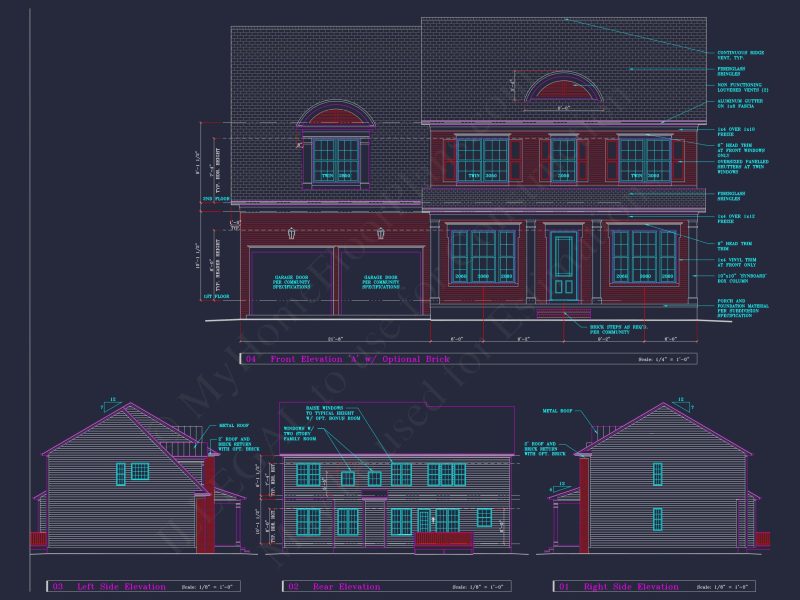 Colonial Revival house Plan - 4 Bed, 4 Bath, with CAD Designs