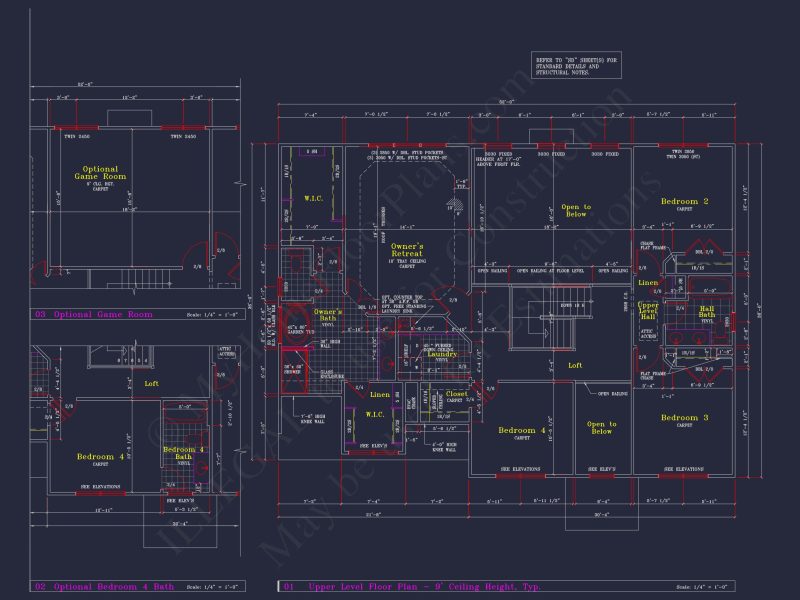 Colonial Revival house Plan - 4 Bed, 4 Bath, with CAD Designs