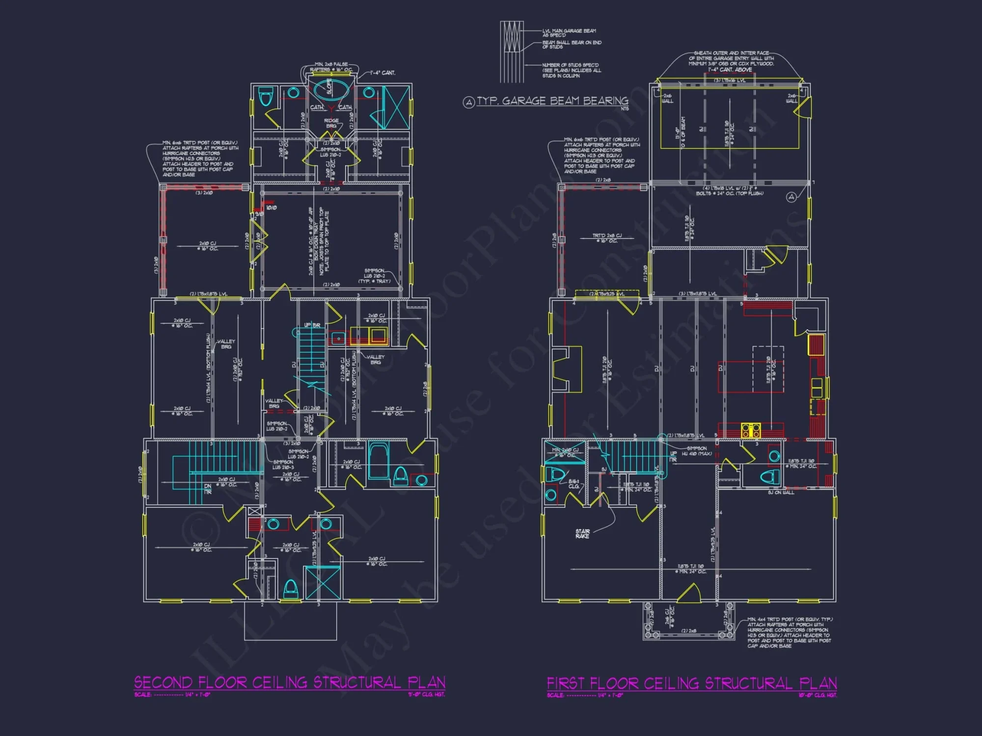 Colonial Revival house Plan with 5 Beds, CAD Floor Designs